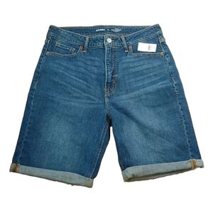 Old Navy Bermuda Jean Shorts Woman Sz 12 32/9" Hi Rise OG Straight Blue Denim